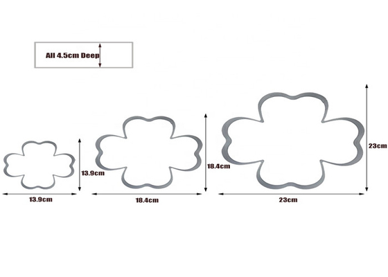 RK Bakeware Trung Quốc Dịch vụ thực phẩm NSF Stainless Steel Four Leaf Clover Mouse Molding Mousse Cake Rings Kích thước tùy chỉnh