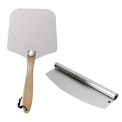 12 * 14 Inch Oven Square Pizza Peel Wood Handle Aluminum Pizza Shovel với 14 Inch Stainless Steel Cutter Set